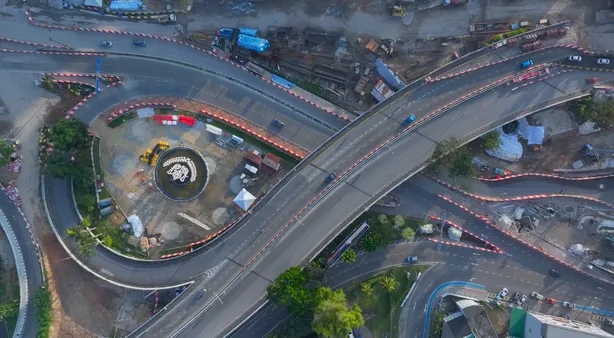 Aerial view of the interchange where the RTS Link alignment crosses the Johor Bahru road network