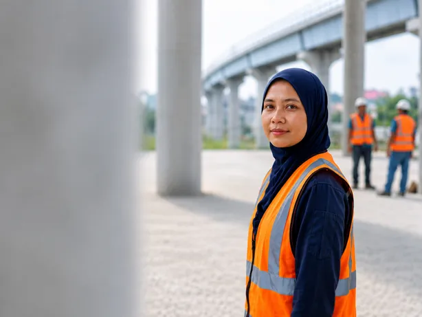 An RTS Link site engineer in a safety vest standing beneath the elevated guideway